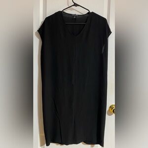 Eileen Fisher Silk Boxy Oversized V-Neck Rouched Sleeveless Black Dress Size XXS